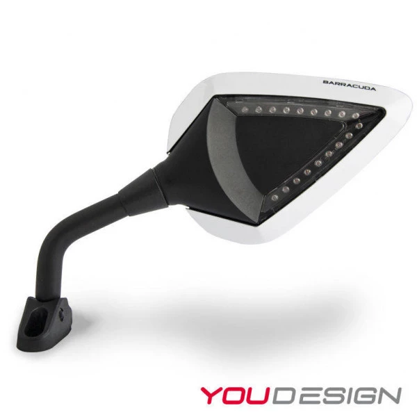 Coppia Specchi Retrovisori Omologati Barracuda D-VERSION RACE Con Frecce Integrate Inserto In Abs BIANCO