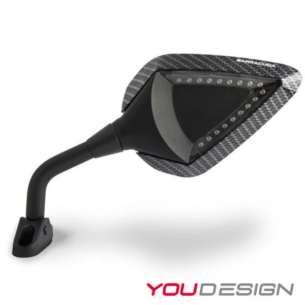 Coppia Specchi Retrovisori Omologati Barracuda D-VERSION RACE Con Frecce Integrate Inserto In Abs CARBON LOOK