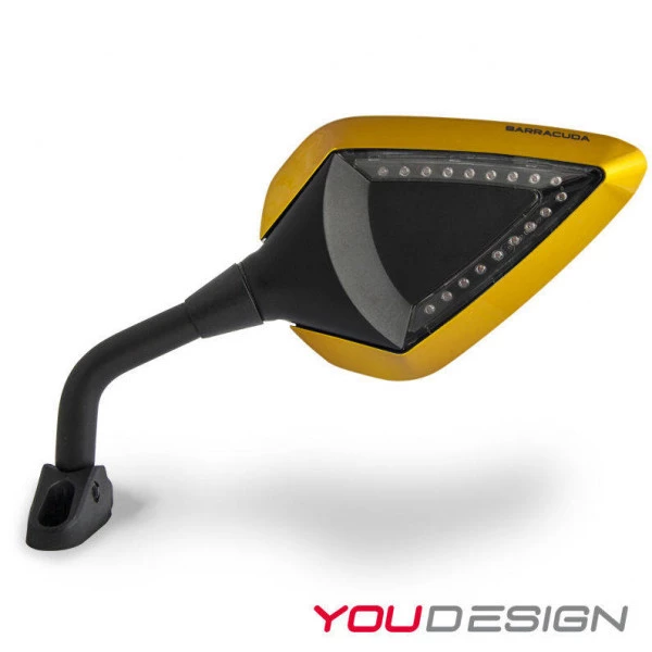 Coppia Specchi Retrovisori Omologati Barracuda D-VERSION RACE Con Frecce Integrate Inserto In Abs ORO