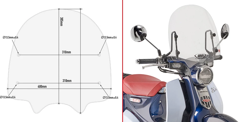 Parabrezza Trasparente Givi 1168A Specifico Per HONDA CUB C125 1 Parabrezza Trasparente Givi 1168A Specifico Per HONDA CUB C125