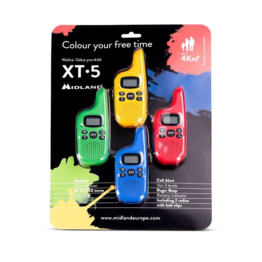 Ricetrasmittenti Midland XT-5 4 Pezzi Blu Rosso Giallo Verde 4 Km - immagine 2